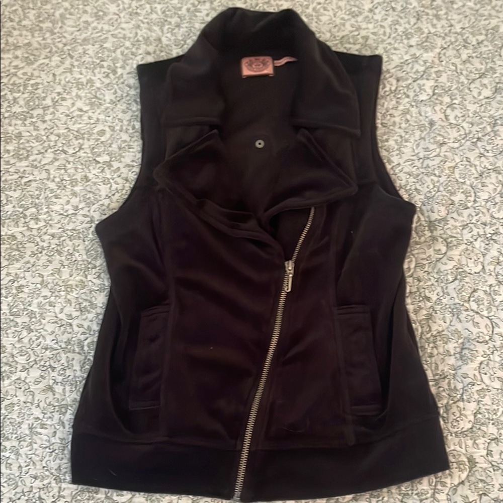 Vintage Juicy Couture Black Velour Sleeveless Vest with Zipper